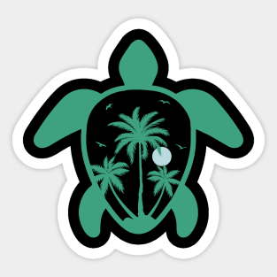 Vintage Retro Surfing Plam Tree Summer Reptiles Turtles Sticker